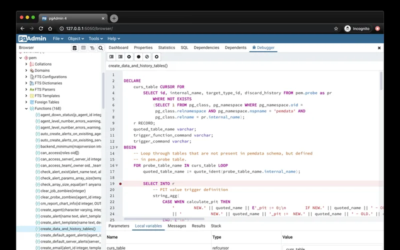 Procedural language debugger