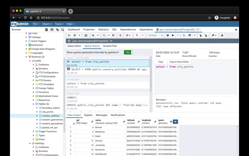 Query tool history