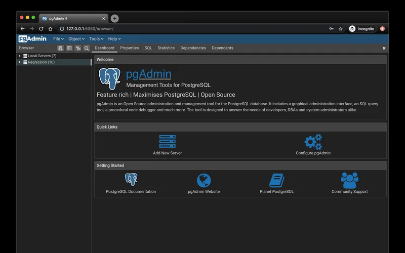 Welcome screen, dark theme