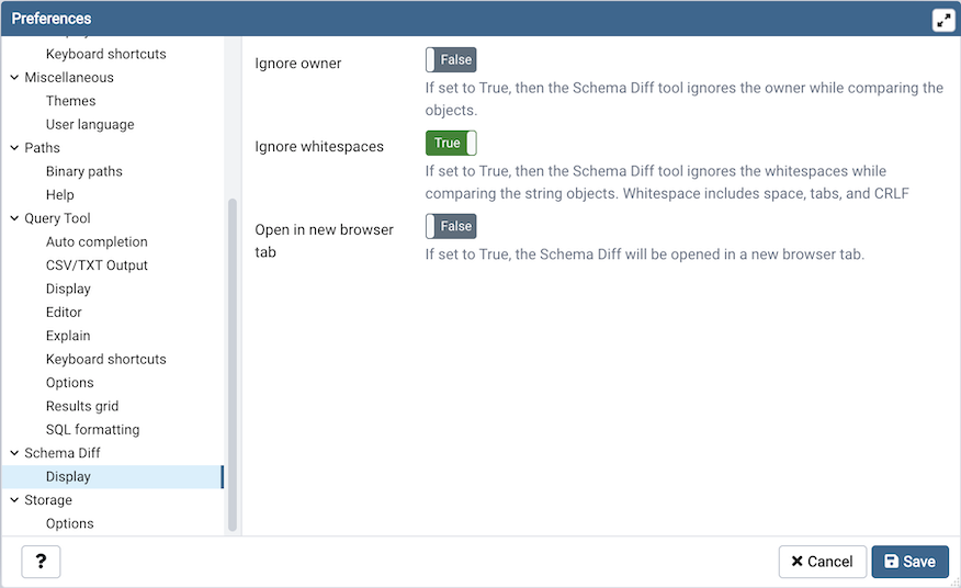 Preferences schema diff