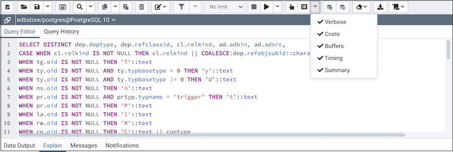Query tool toolbar explain button