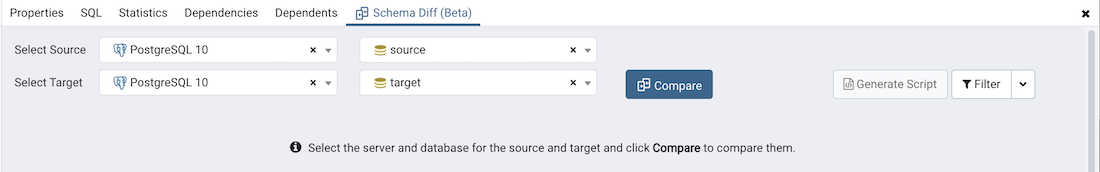 Schema diff compare button