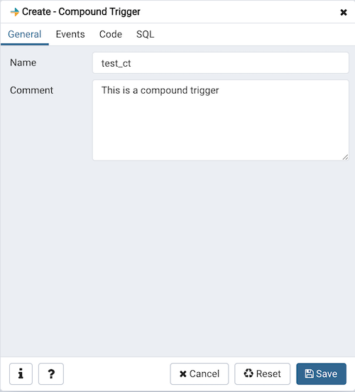Compound Trigger dialog general tab