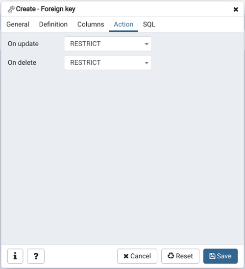 Table dialog foreign key constraint action