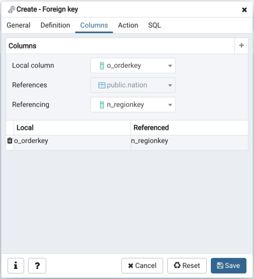 Table dialog foreign key constraint columns