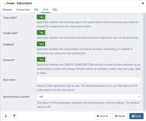 Subscription dialog with tab