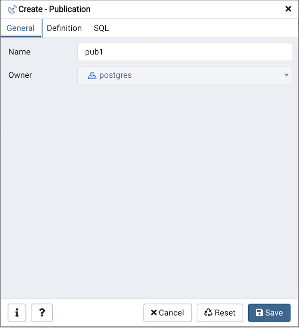 Publication dialog general tab