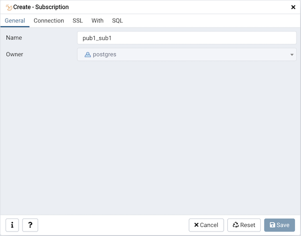 Subscription dialog general tab