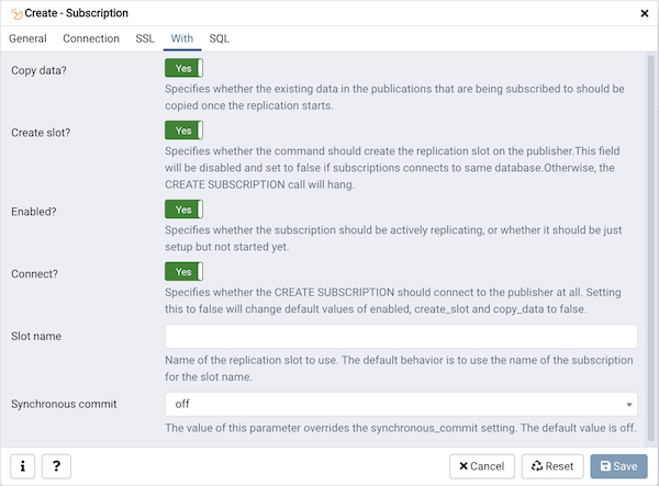 Subscription dialog with tab