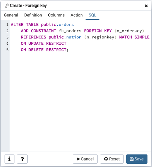 Foreign key Dialog — pgAdmin 4 5.4 documentation
