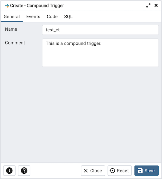 Compound Trigger dialog general tab