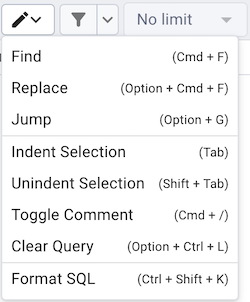 Query tool editing options