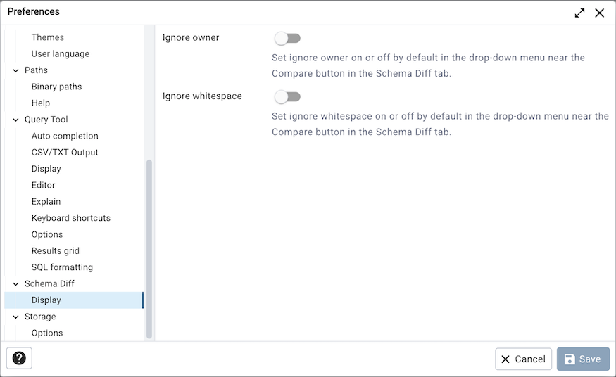 Preferences schema diff