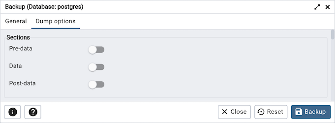 Sections option on backup dialog