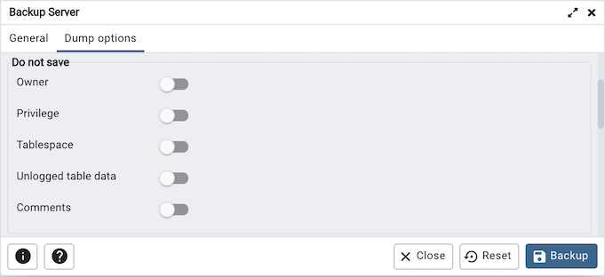 Do not save option on backup server dialog
