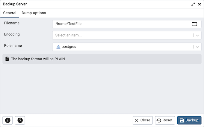 Backup server dialog
