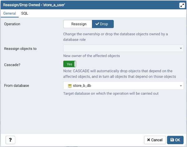 Reassign/Drop Own dialog