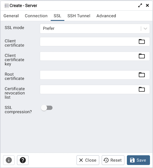 Server dialog ssl tab
