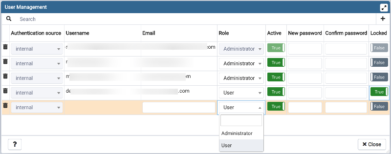 pgAdmin user management window add new user