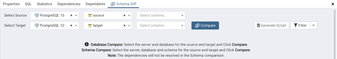 Schema diff compare button