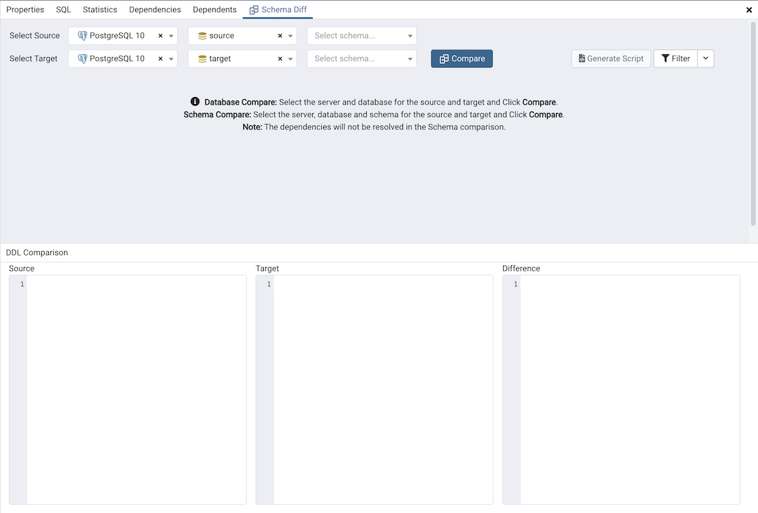 schema diff dialog