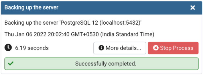Backup server success notification popup