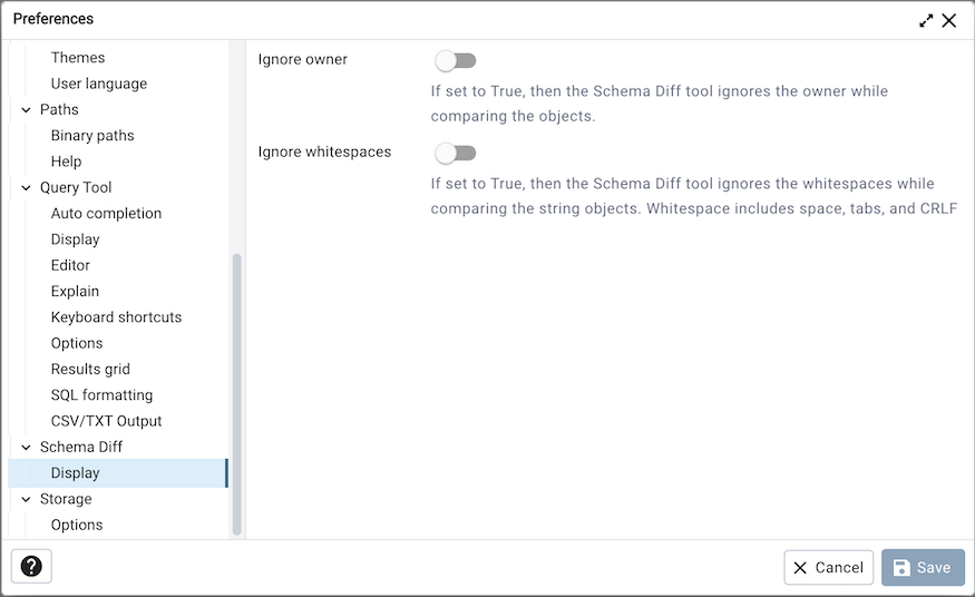 Preferences schema diff