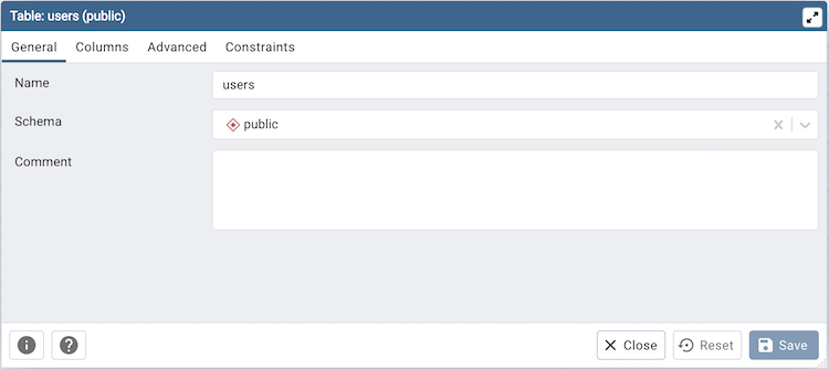 ERD tool table dialog