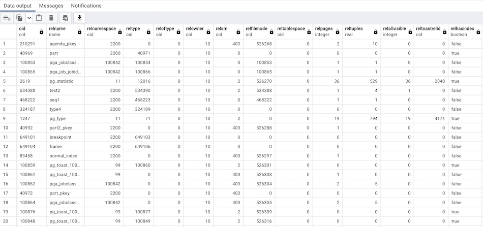 Query tool output panel