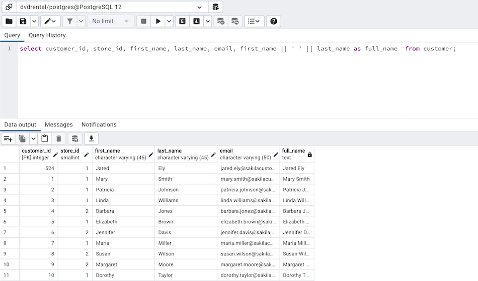 Query tool editable and read-only columns