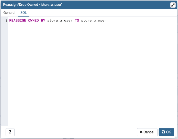 Reassign/Drop Own dialog sql