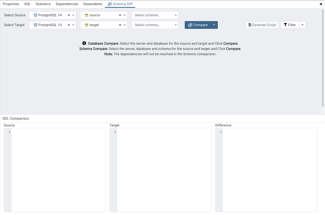 schema diff dialog