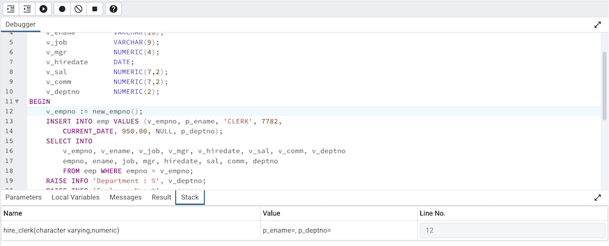 Debugger local stack tab