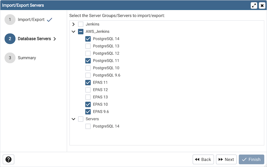 Import/Export Servers step two page