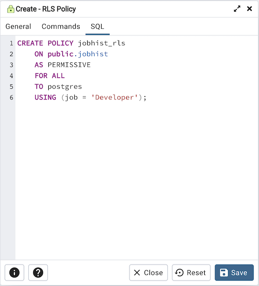 RLS Policy sql tab