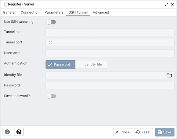 Server dialog ssh tunnel tab