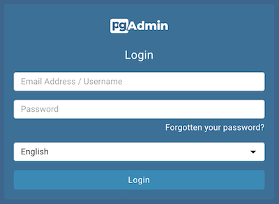 pgAdmin login page