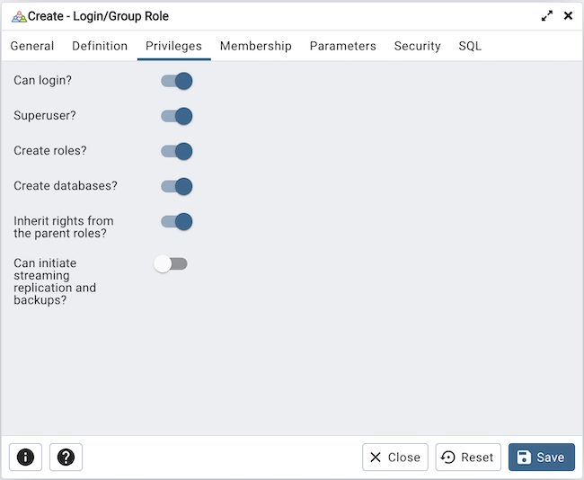 Login/Group Role Dialog — pgAdmin 4 8.2 documentation