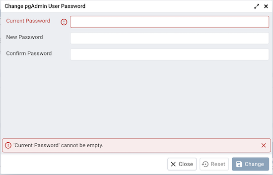 Change current user password dialog