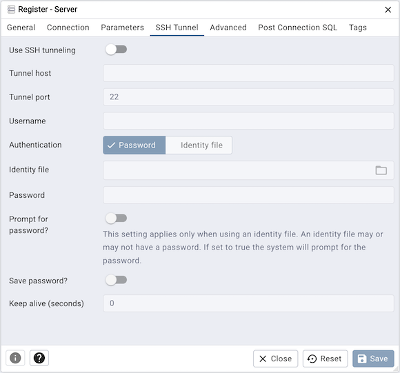 Server dialog ssh tunnel tab