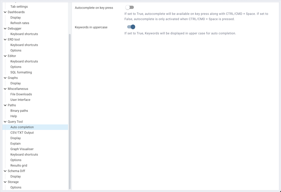 Preferences sqleditor auto completion option