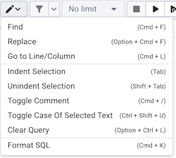 Query tool editing options