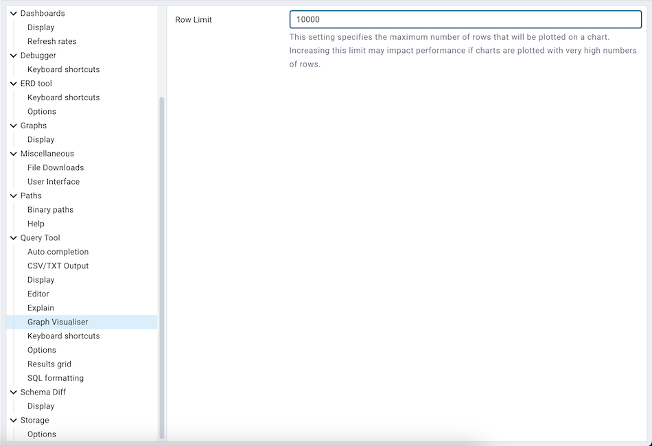Preferences sqleditor graph visualiser section