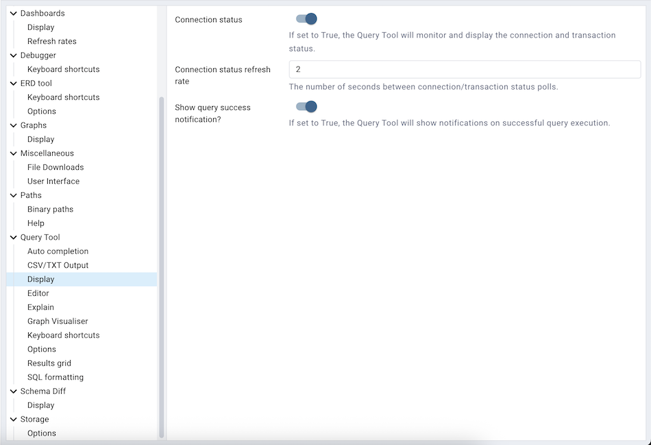 Preferences sqleditor display options