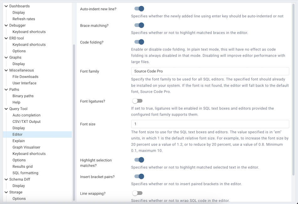 Preferences sqleditor editor settings