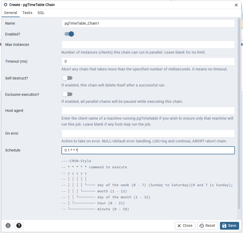 pgTimeTable chain dialog general tab