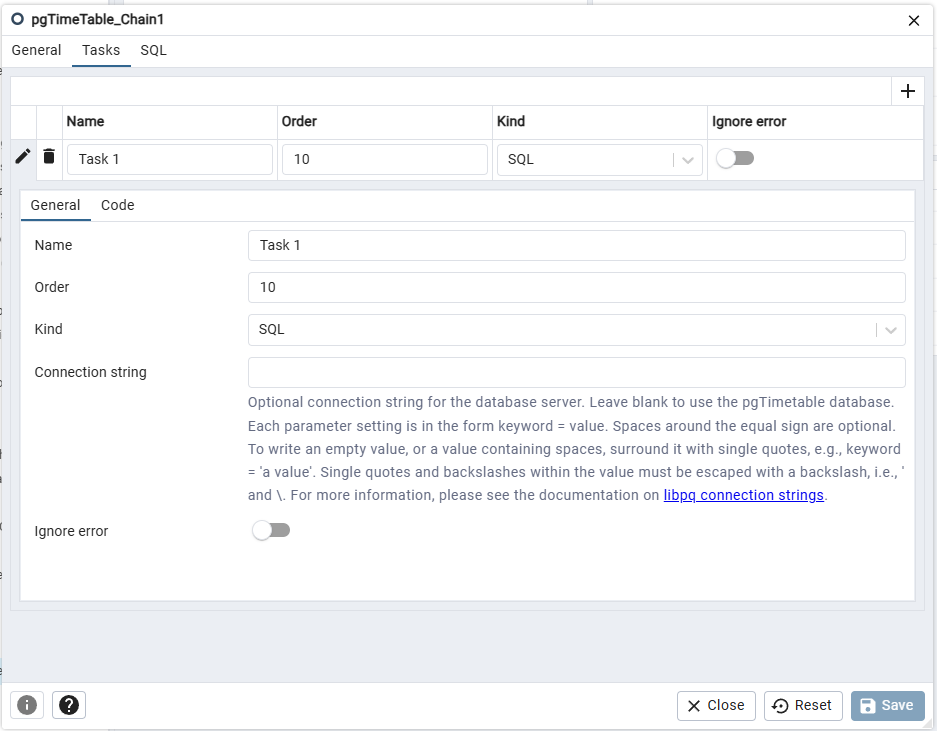 pgTimeTable task dialog general tab
