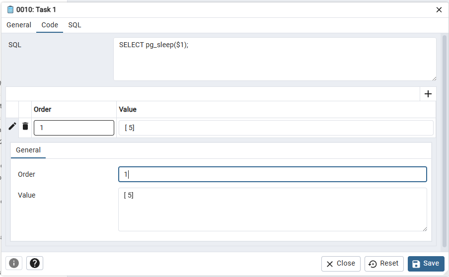 pgTimeTable task dialog parameters