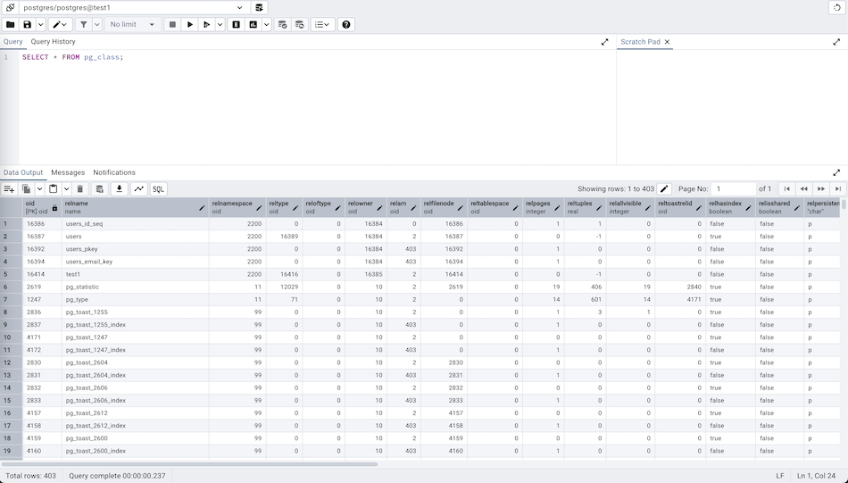 Query tool window